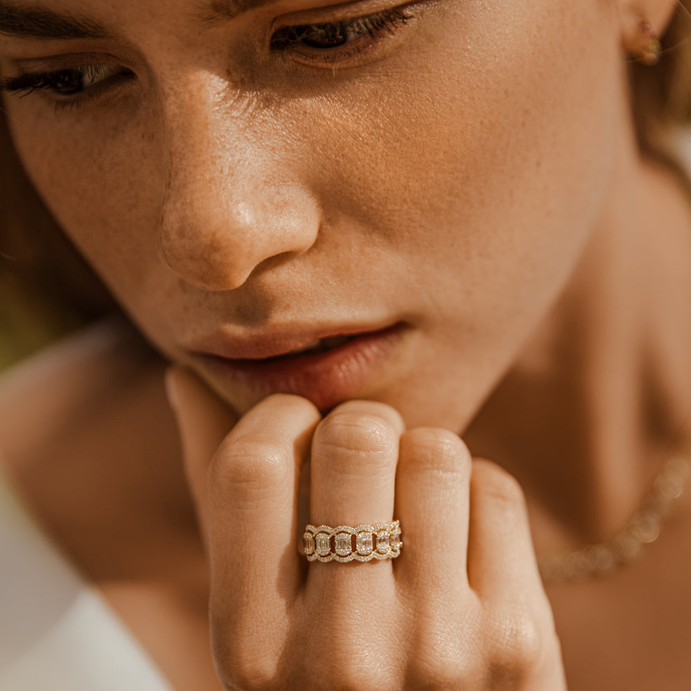 OBFJ2116 - 14k Baguette Diamond Ring in Halo Setting 2