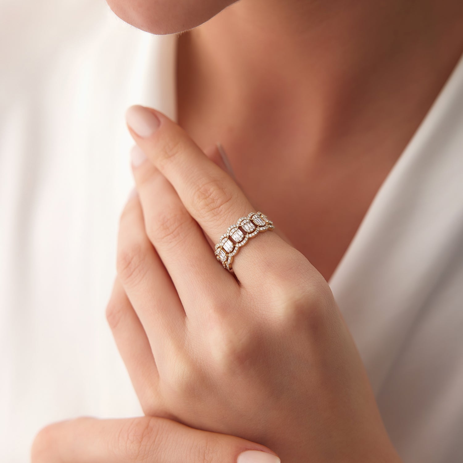 OBFJ2116 - 14k Baguette Diamond Ring in Halo Setting 3