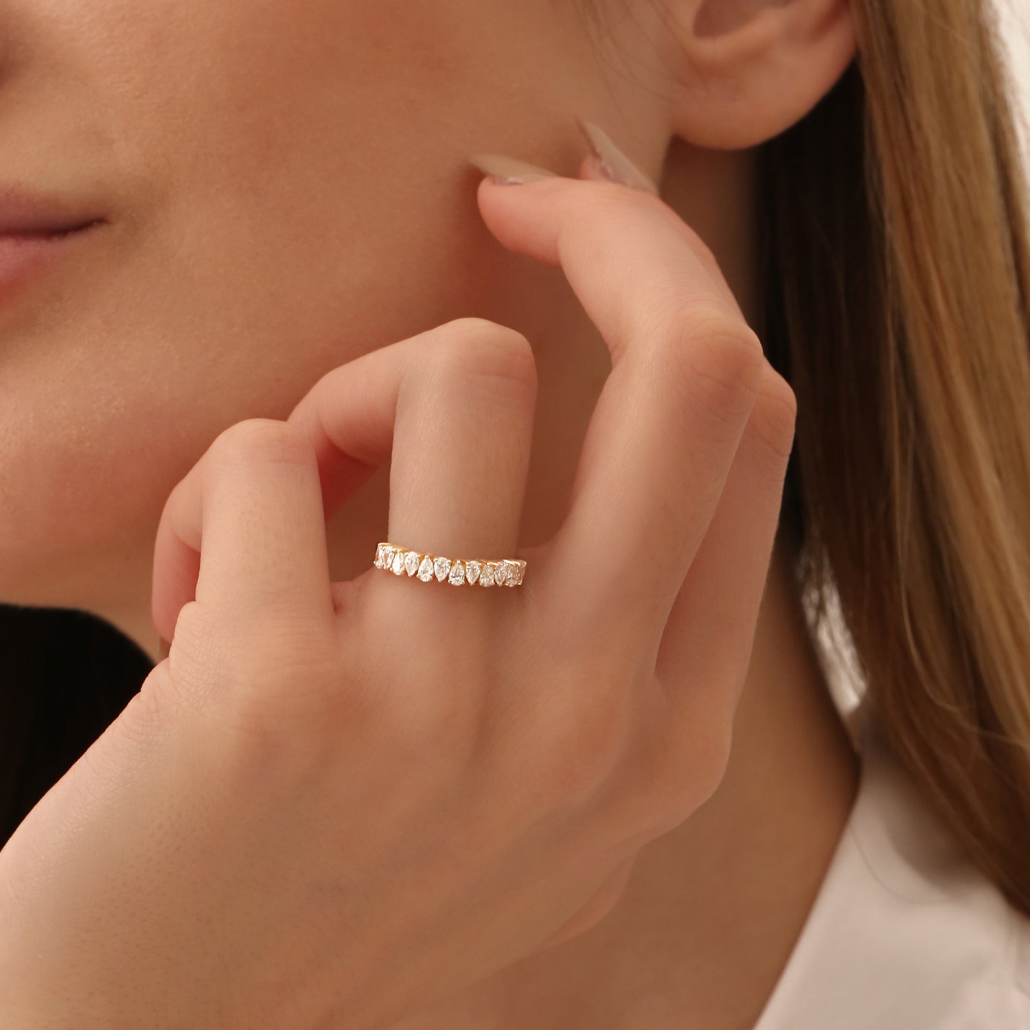 OBFJ2122 - 14k Pear Shape HalF Eternity Diamond Band 3