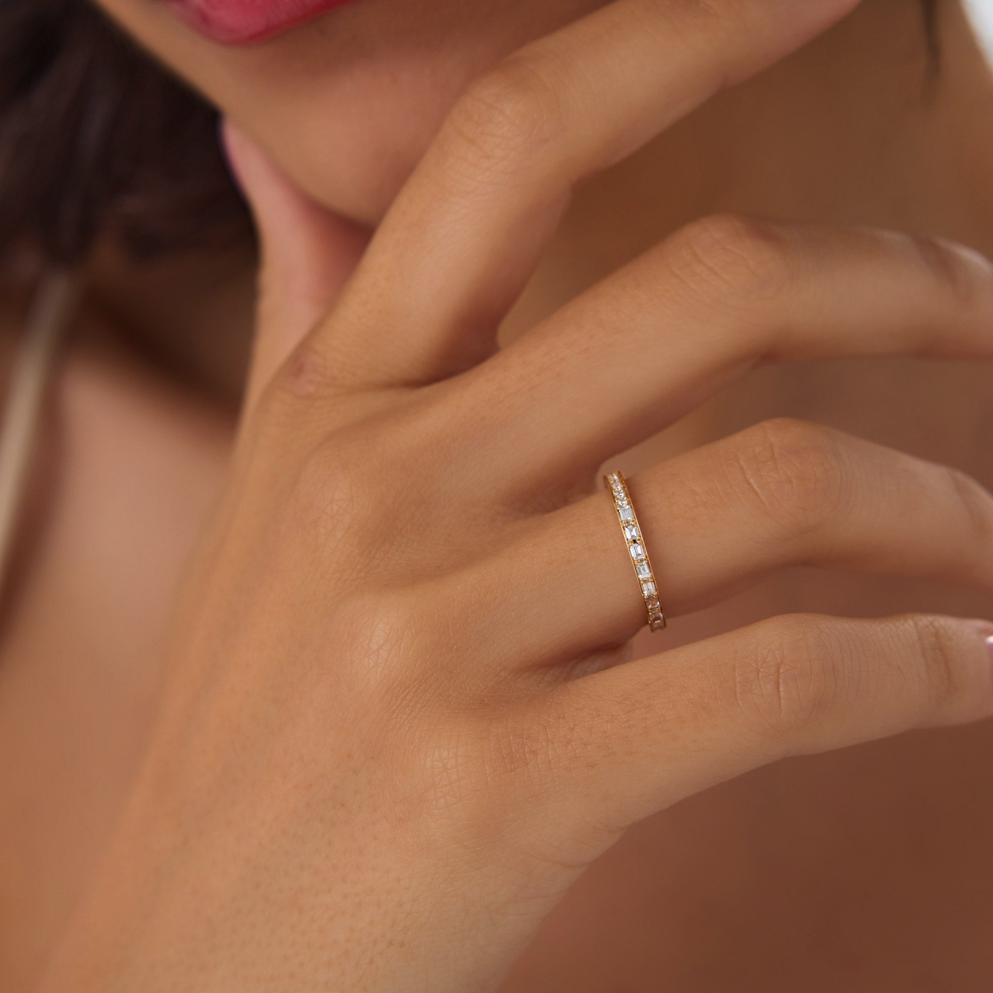 OBFJ0643 - 14k Half Baguette Half Round Diamond Eternity Band 2
