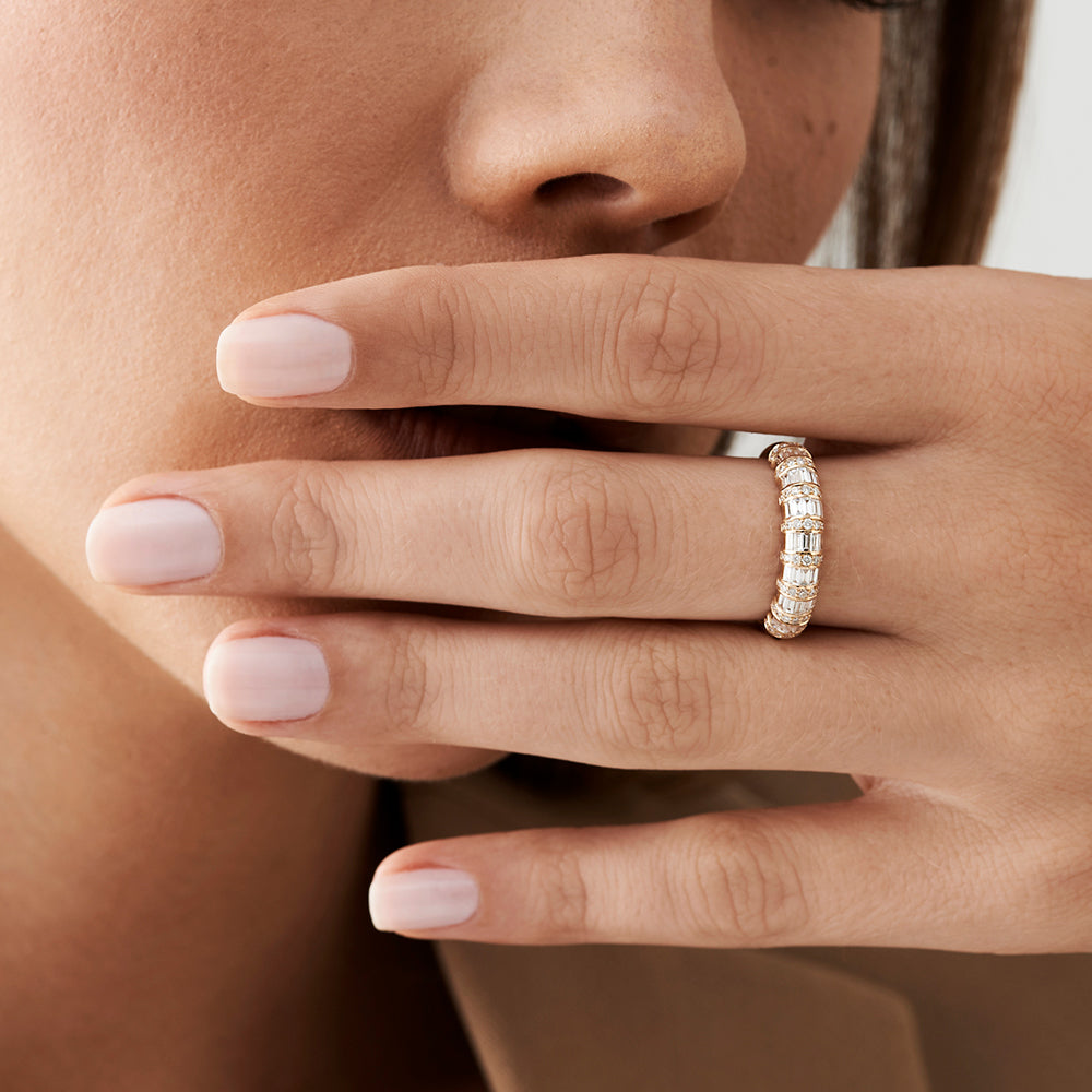 OBFJ2098 - 14k Dome Baguette Diamond Women's Anniversary Ring 2