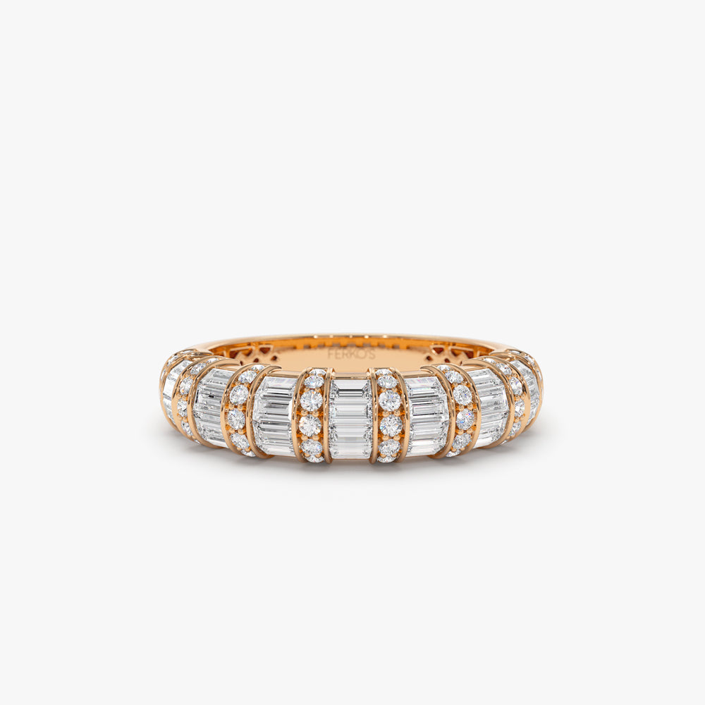 OBFJ2098 - 14k Dome Baguette Diamond Women's Anniversary Ring 6