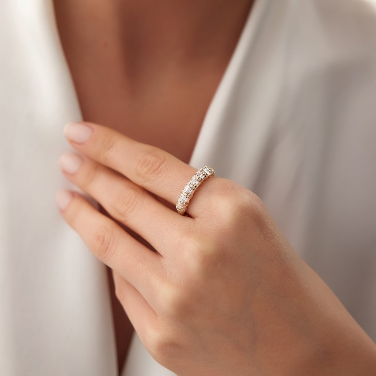 OBFJ2098 - 14k Dome Baguette Diamond Women's Anniversary Ring 10