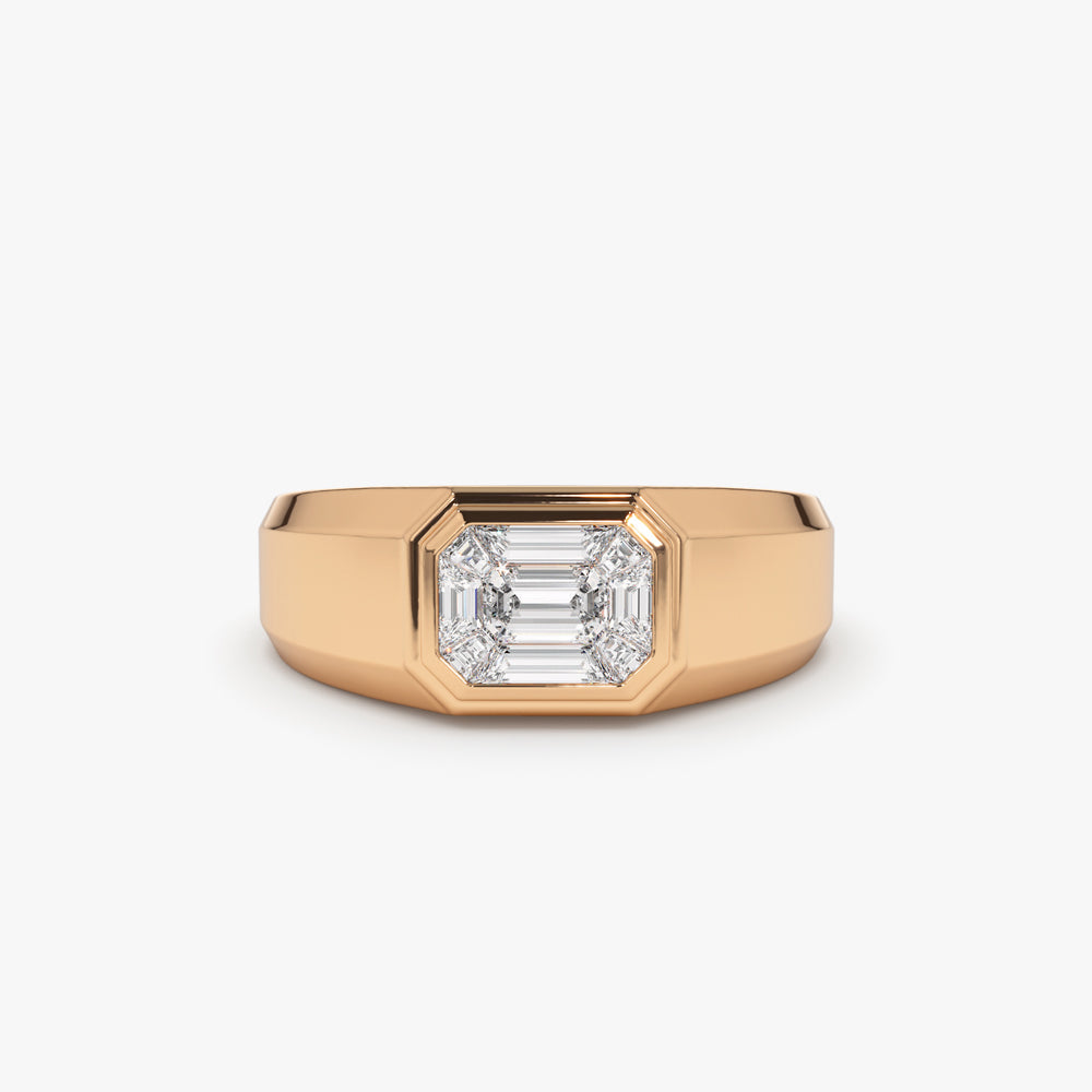 OBFJ2099 - 14k Emerald Cut Illusion Mosaic Solitaire Pinky Ring 6