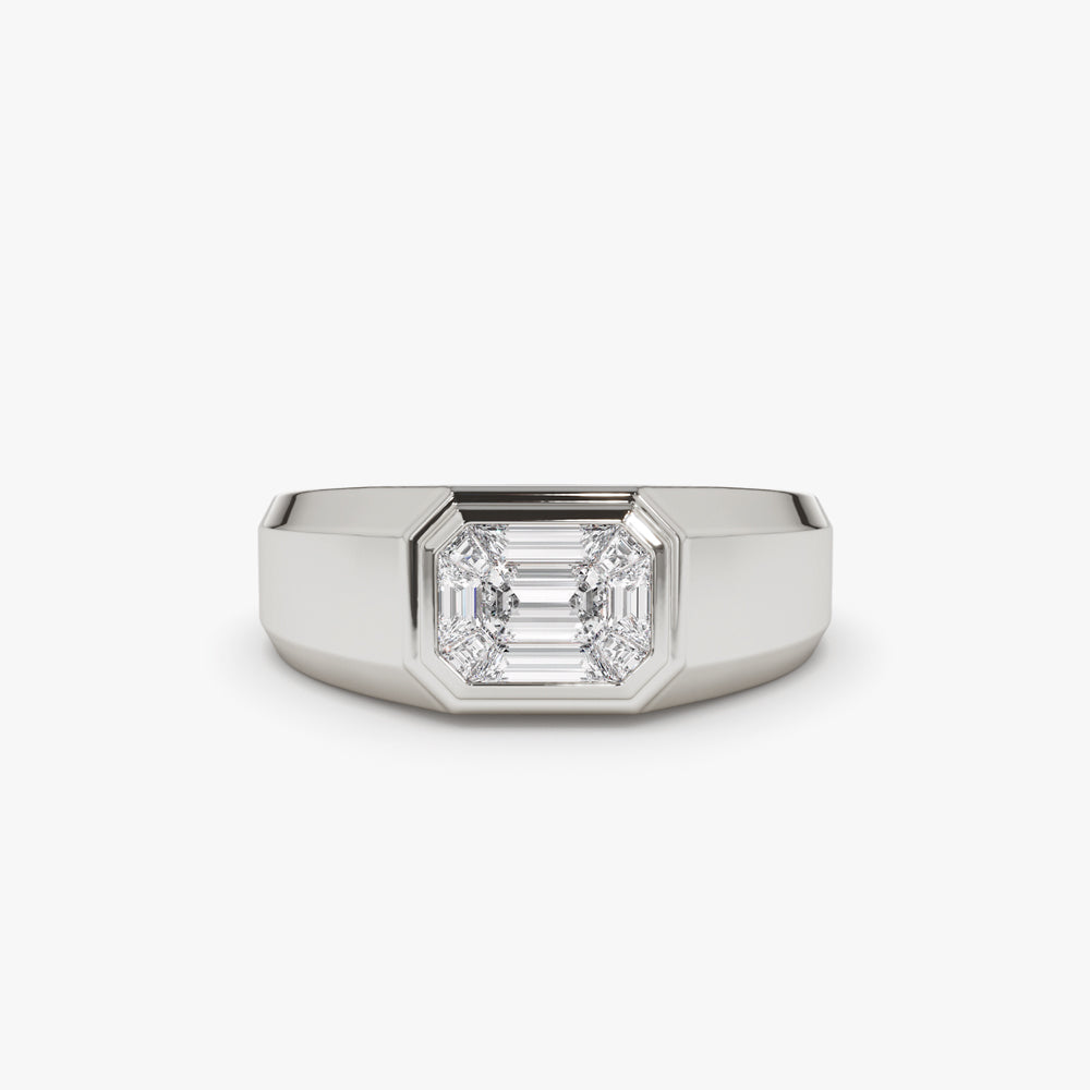 OBFJ2099 - 14k Emerald Cut Illusion Mosaic Solitaire Pinky Ring 7