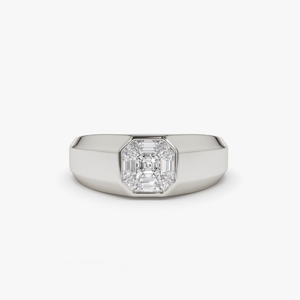 OBFJ2111 - 14k Asscher Cut Illusion Mosaic Solitaire Pinky Ring 9