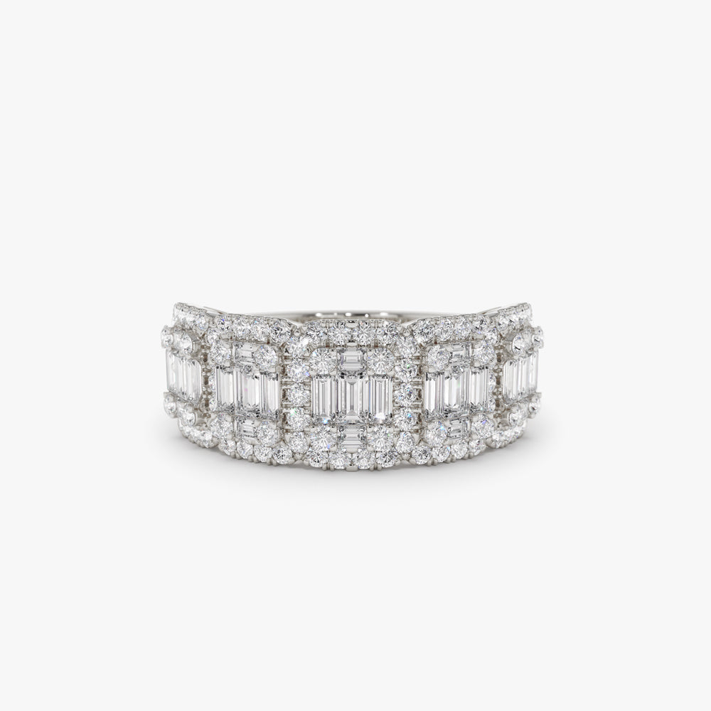 OBFJ2086 - 14k Baguette and Round Halo Diamond Ring 7