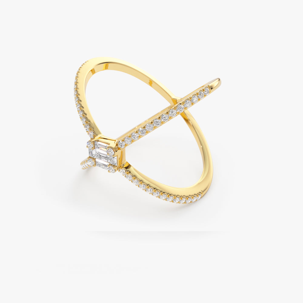 OBFJ2076 - 14k Gold Baguette and Round Diamond Illusion Setting Statement Ring 7