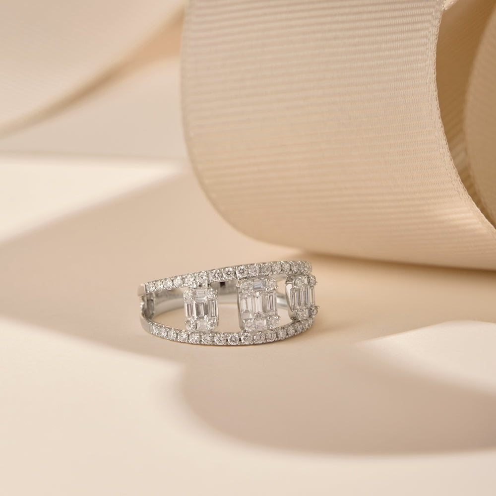 OBFJ2186 - 14k Baguette and Round Diamond Illusion Setting Cocktail Ring 6