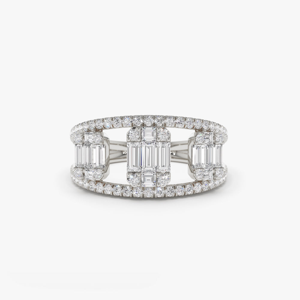 OBFJ2186 - 14k Baguette and Round Diamond Illusion Setting Cocktail Ring 8