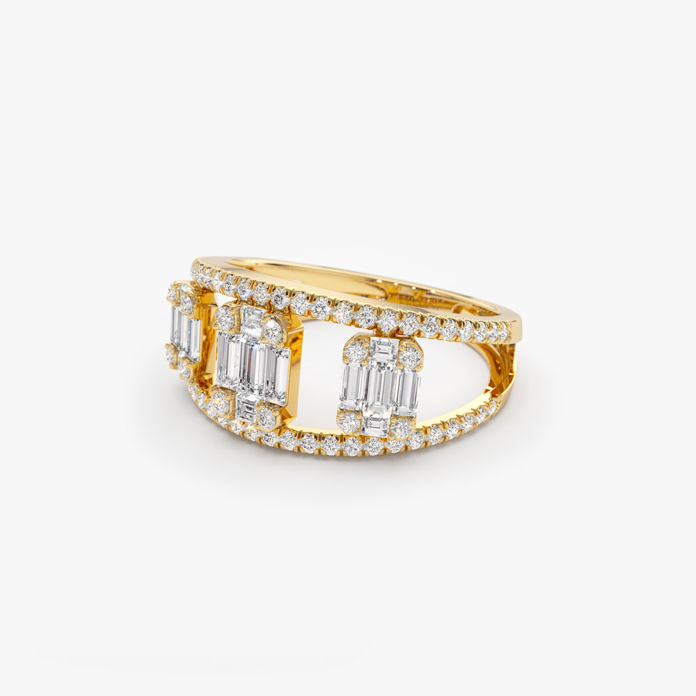 OBFJ2186 - 14k Baguette and Round Diamond Illusion Setting Cocktail Ring 9