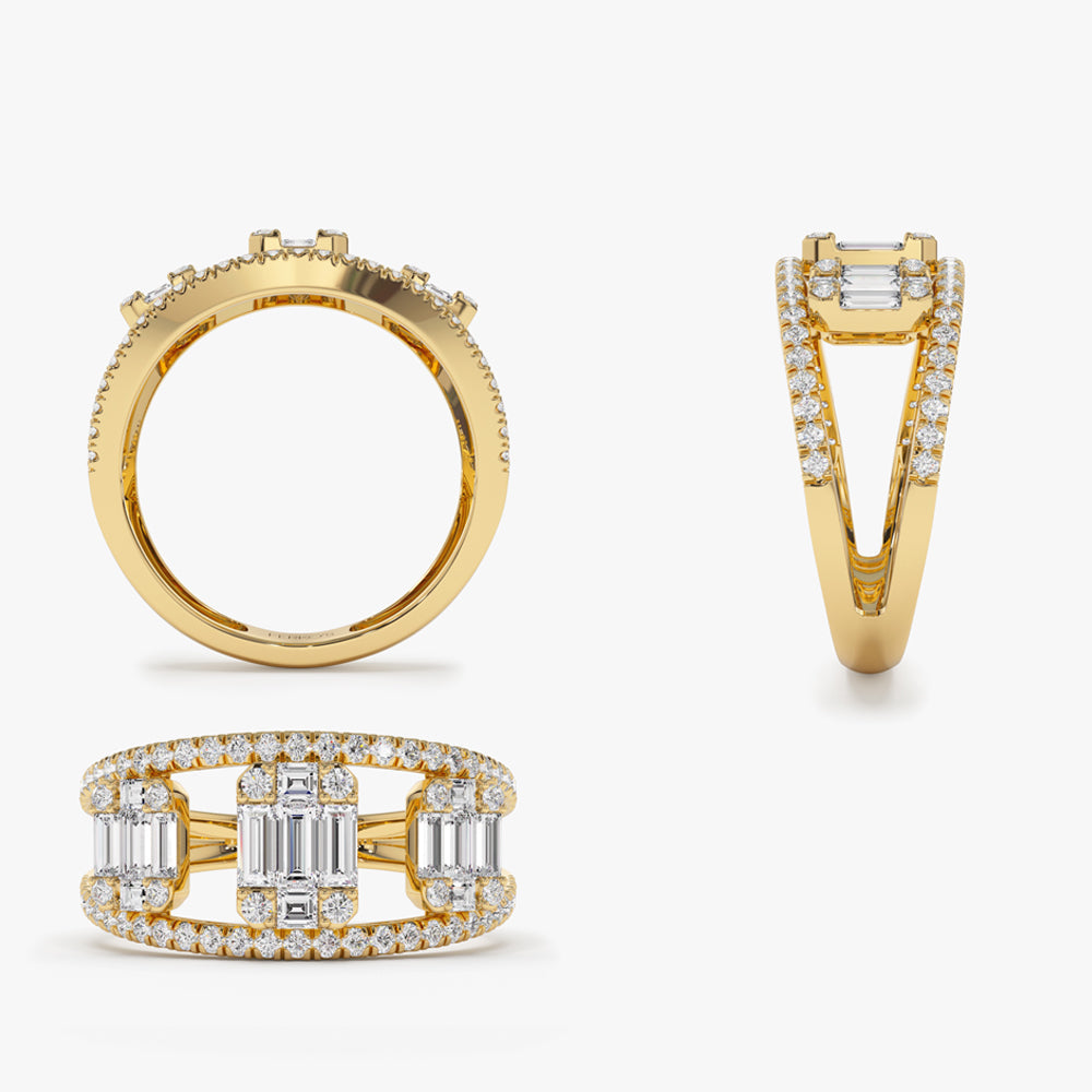 OBFJ2186 - 14k Baguette and Round Diamond Illusion Setting Cocktail Ring 10