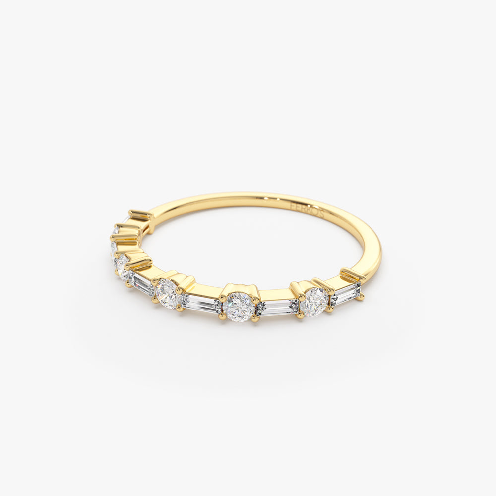 OBFJ2201 - 14k Baguette and Round Diamond Alternating Ring 8