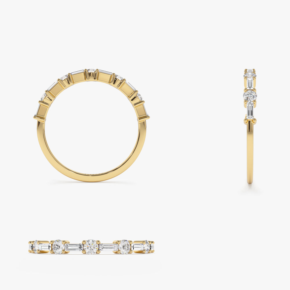 OBFJ2201 - 14k Baguette and Round Diamond Alternating Ring 9