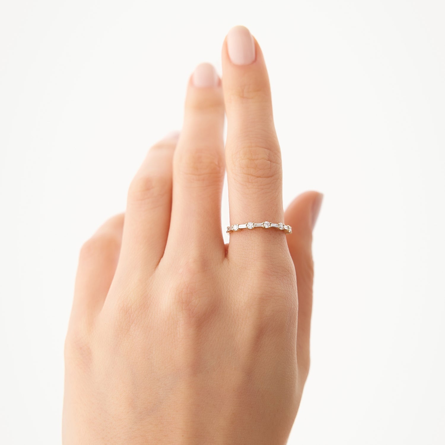 OBFJ2201 - 14k Baguette and Round Diamond Alternating Ring 3