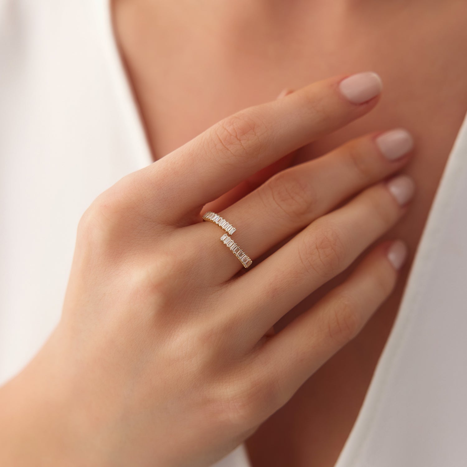 OBFJ2174 - 14k Baguette Diamond Bypass Ring 2