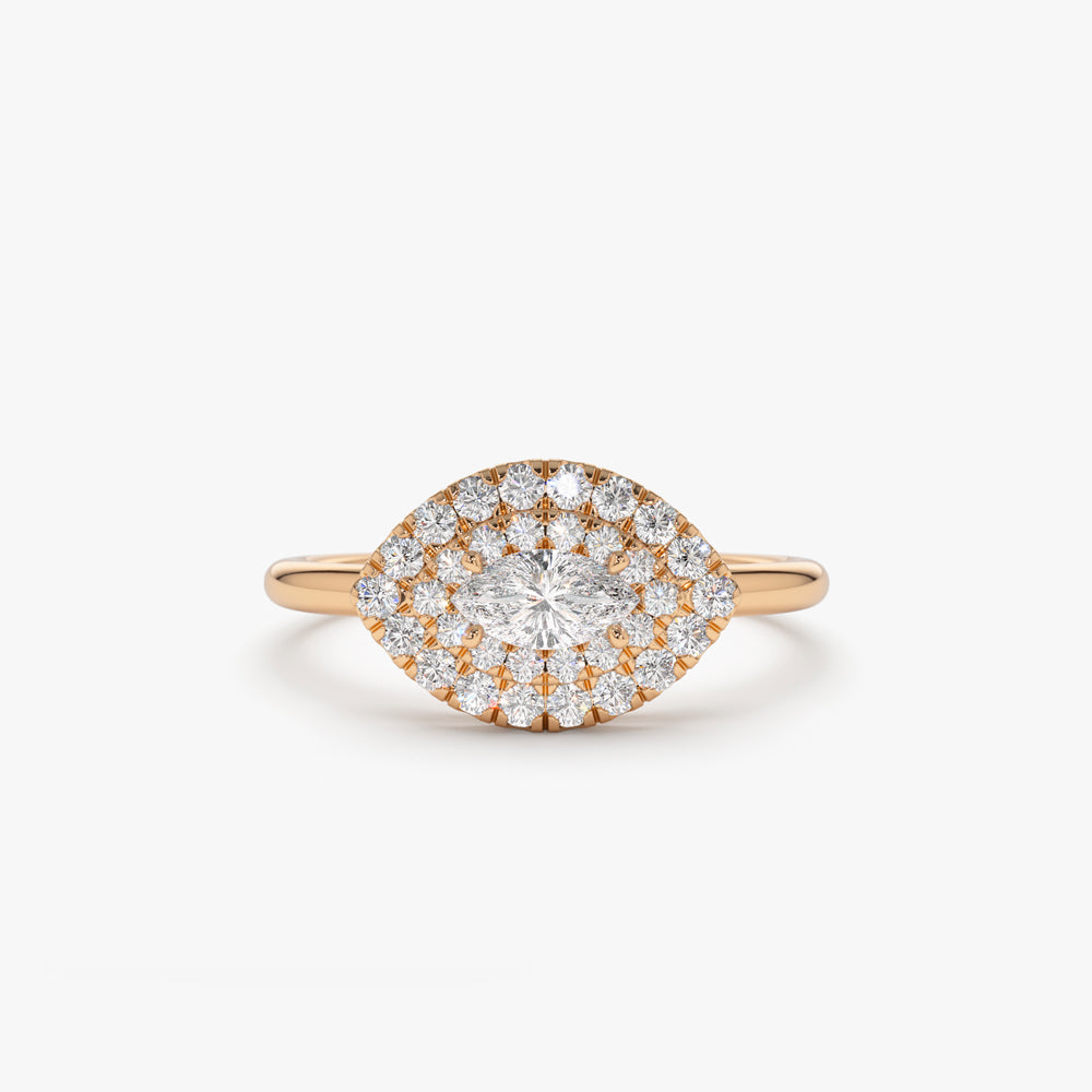 OBFJ1527 - 14k East to West Double Halo Marquise Diamond Ring 4