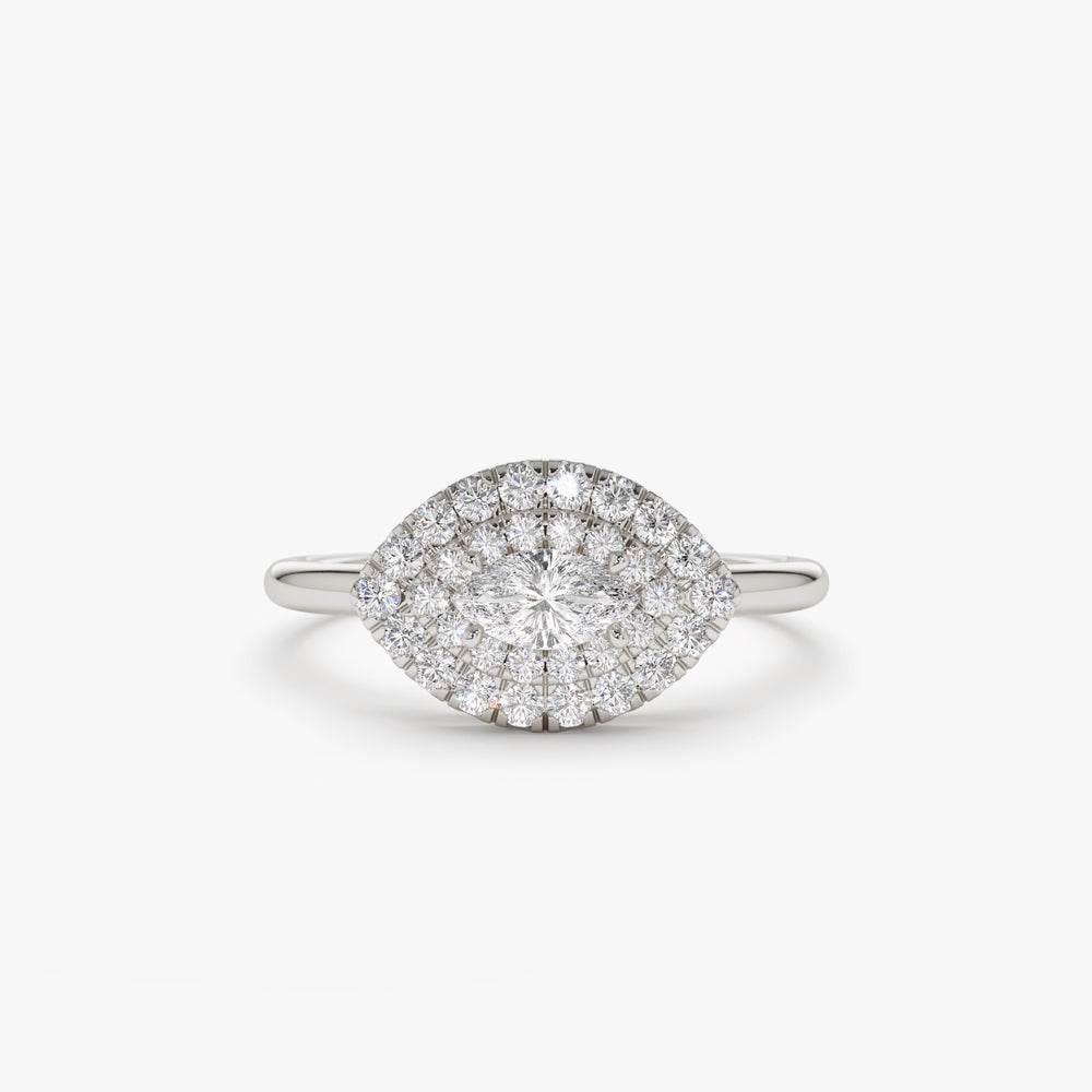 OBFJ1527 - 14k East to West Double Halo Marquise Diamond Ring 5