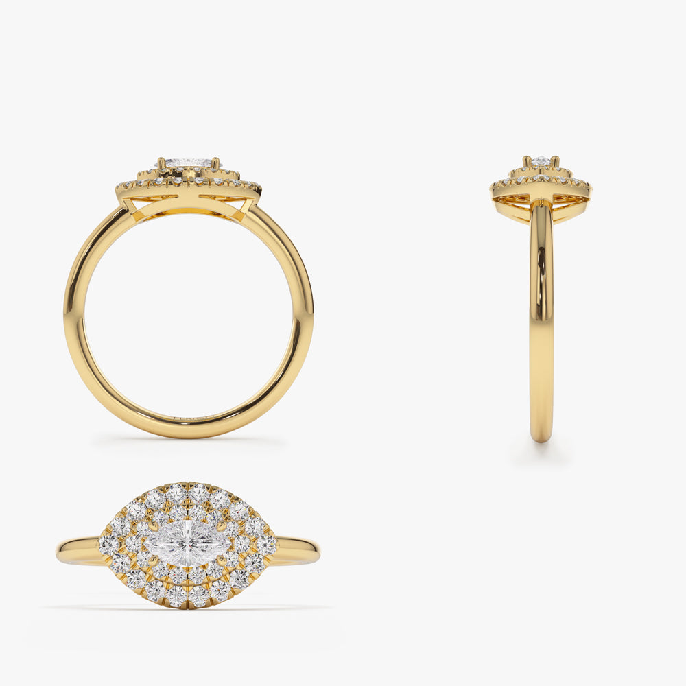 OBFJ1527 - 14k East to West Double Halo Marquise Diamond Ring 7