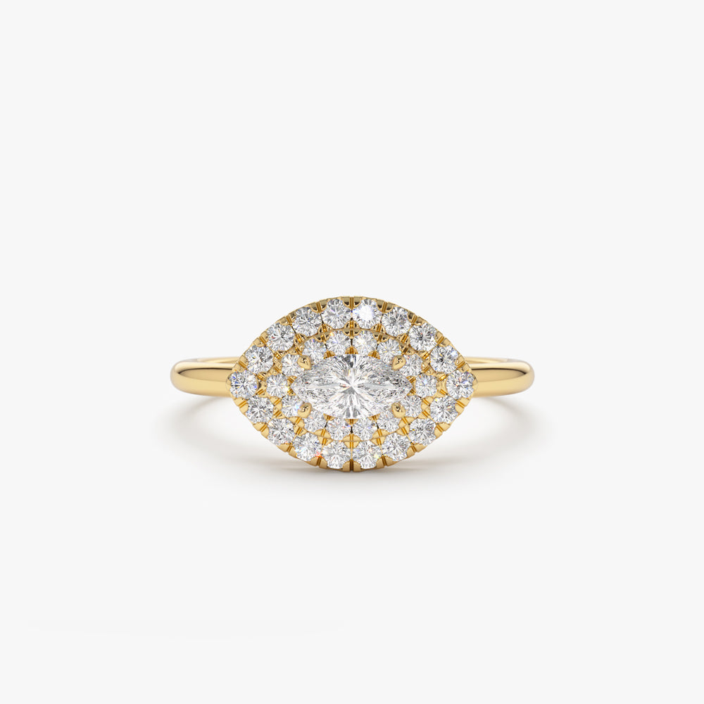 OBFJ1527 - 14k East to West Double Halo Marquise Diamond Ring 1