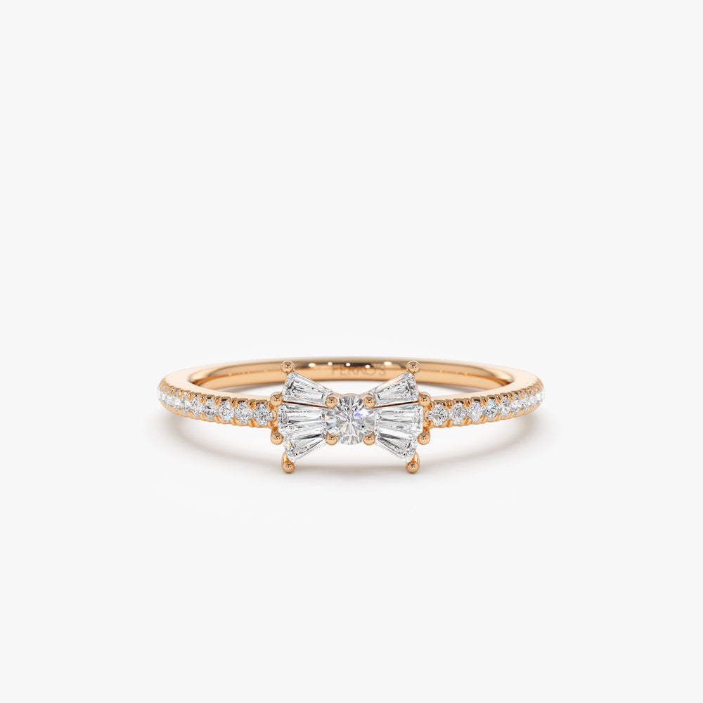 OBFJ2197 - 14k Baguette and Round Diamond Bow Ring 5