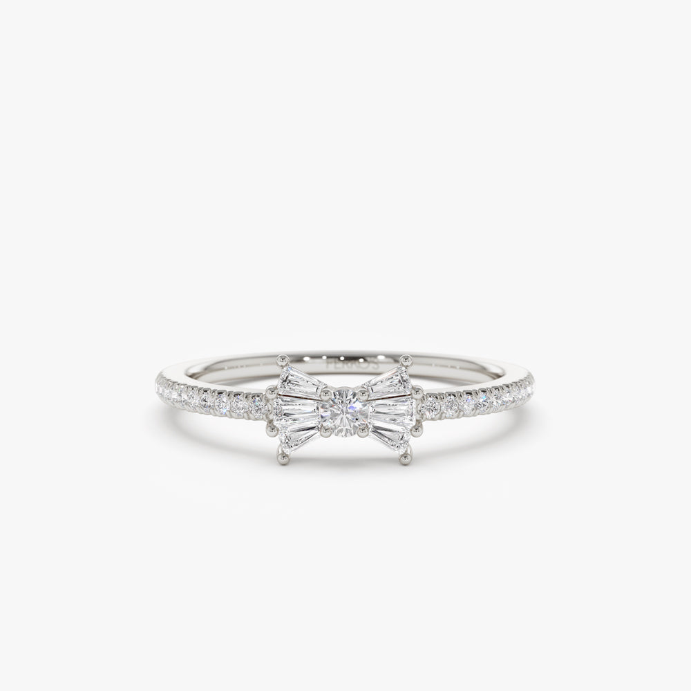 OBFJ2197 - 14k Baguette and Round Diamond Bow Ring 6