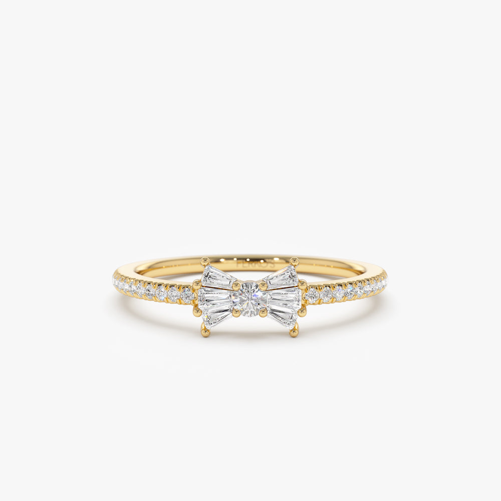 OBFJ2197 - 14k Baguette and Round Diamond Bow Ring 1