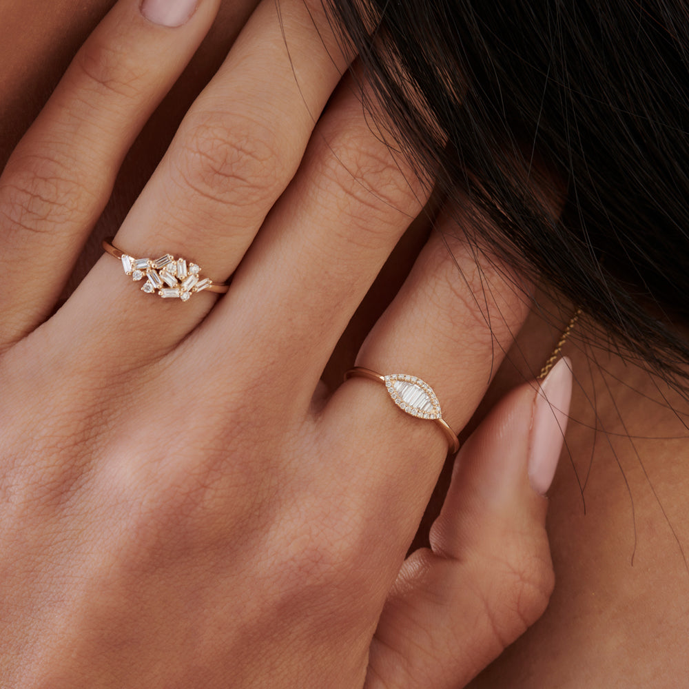 OBFJ2244 - Marquise Baguette Diamond Ring in 14K 5