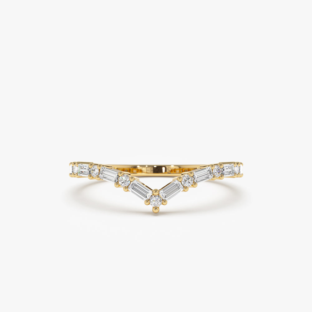 OBFJ2199 - 14k Baguette and Round Diamond Chevron Ring 1
