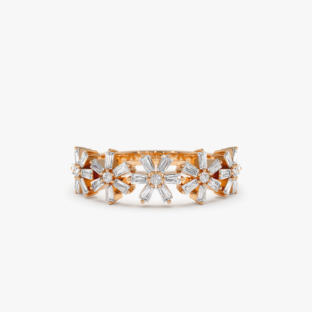OBFJ2198 - 14K Baguette Diamond Multi Flower Design Ring 8