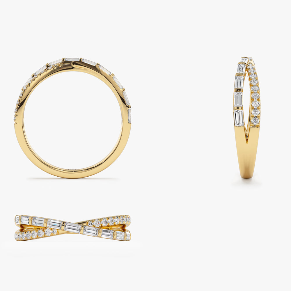 OBFJ2196 - 14k Mix Baguette and Round Diamond Crossover Ring 9