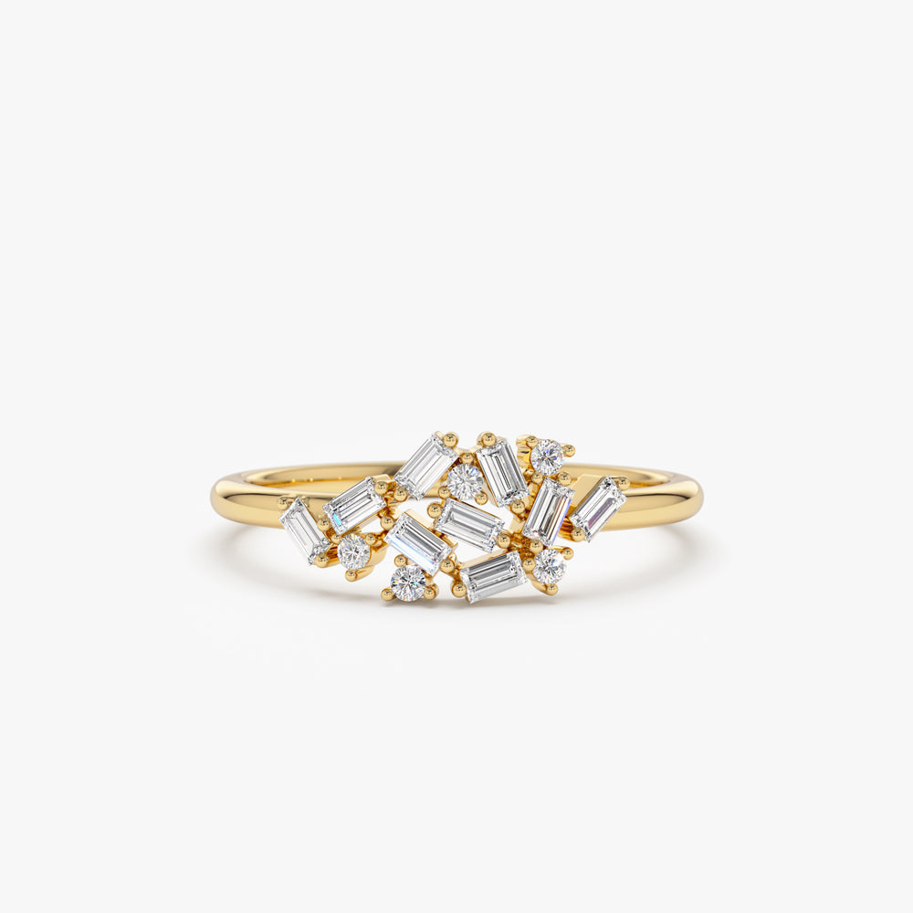 OBFJ2200 - 14k Baguette and Round Diamond Dainty Cluster Ring 1