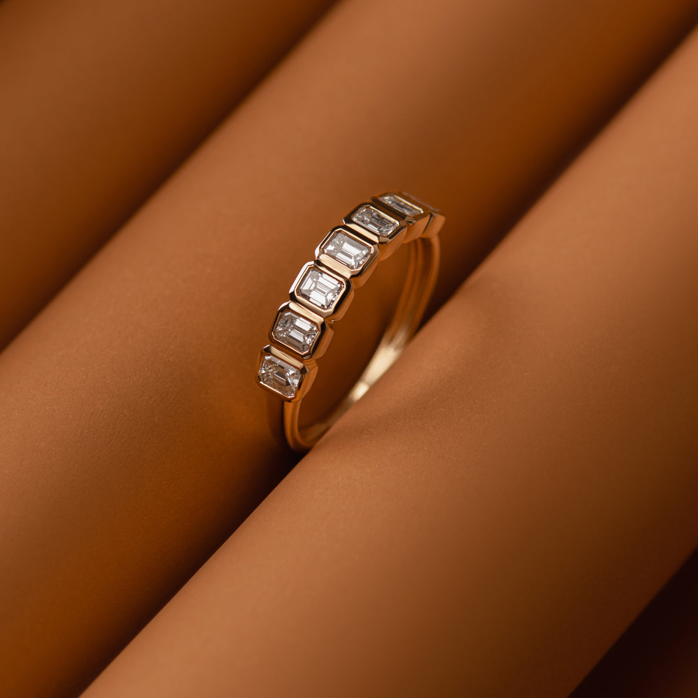 OBFJ2203 - 14k Bezel Setting Emerald Cut Diamond Wedding Band 6