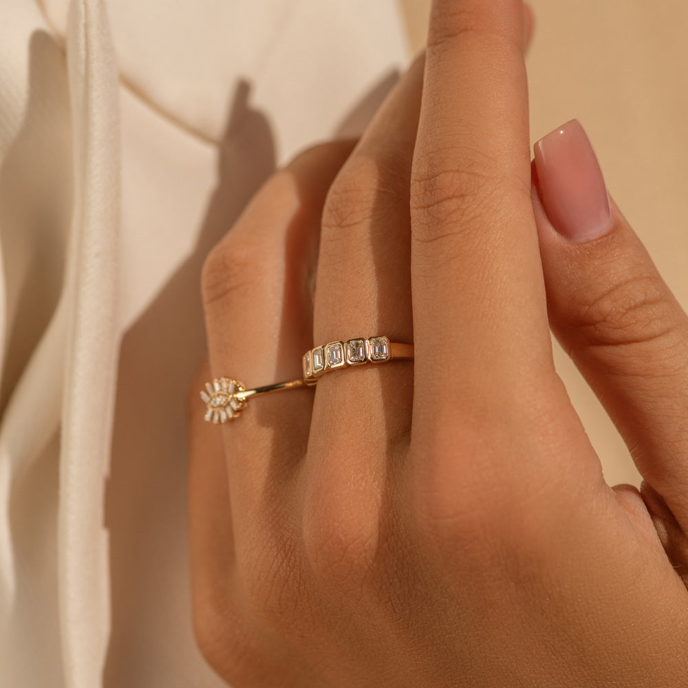 OBFJ2203 - 14k Bezel Setting Emerald Cut Diamond Wedding Band 2