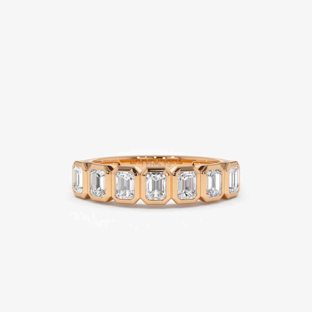 OBFJ2203 - 14k Bezel Setting Emerald Cut Diamond Wedding Band 7