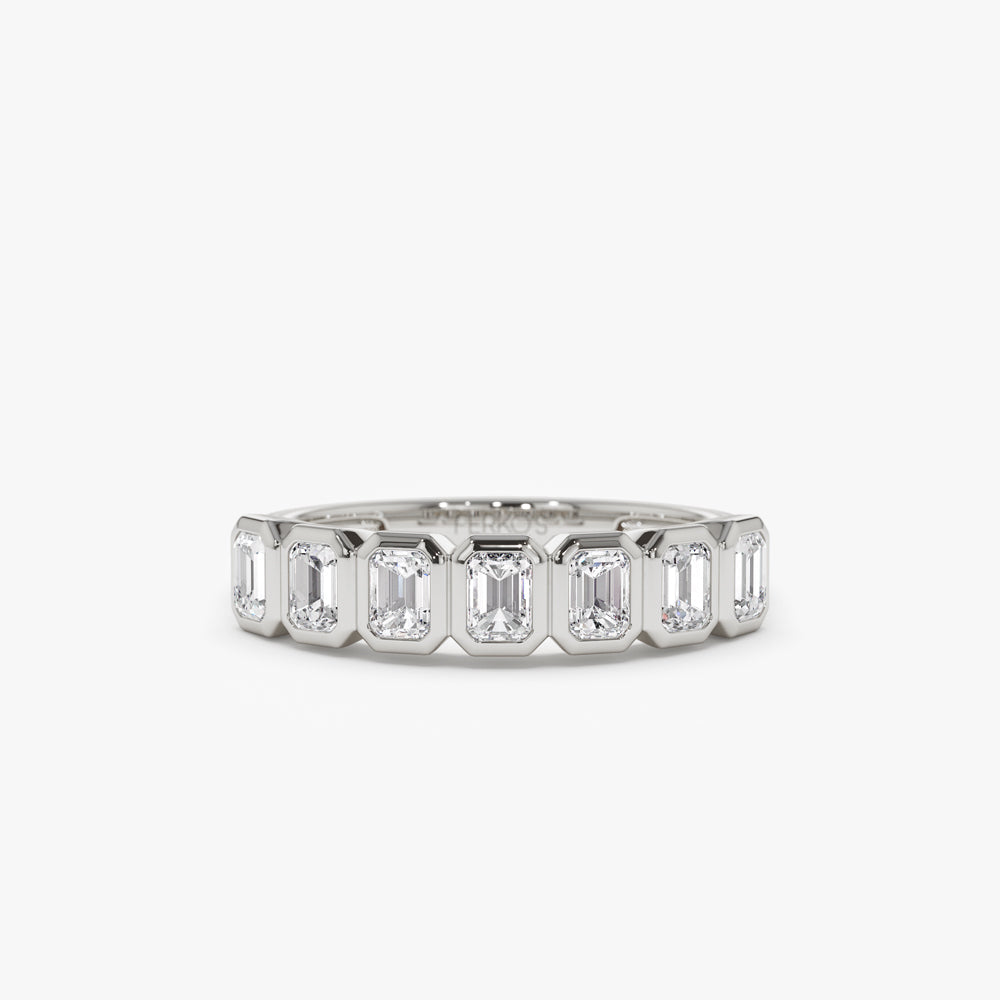 OBFJ2203 - 14k Bezel Setting Emerald Cut Diamond Wedding Band 8