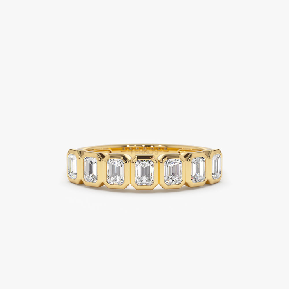 OBFJ2203 - 14k Bezel Setting Emerald Cut Diamond Wedding Band 1