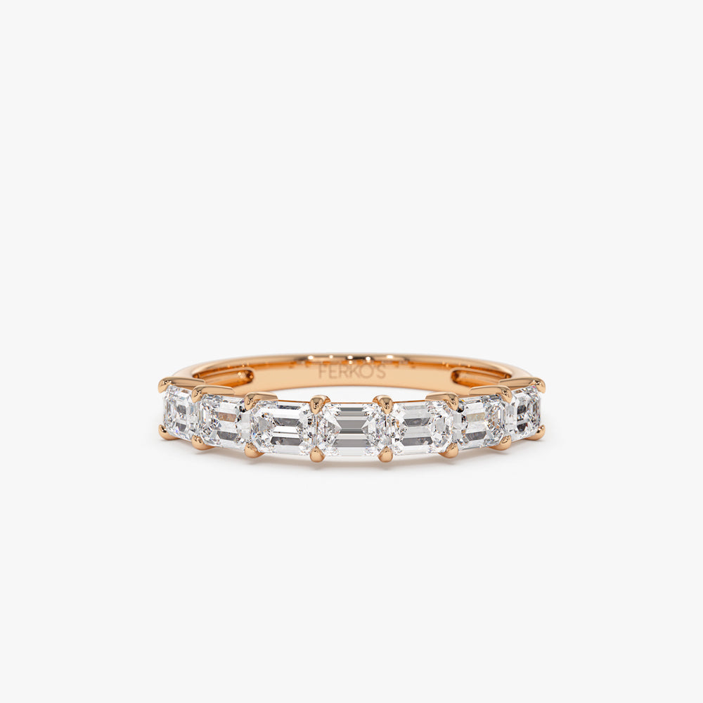 OBFJ1483 - 14k Prong Horizontal Set Emerald Cut Diamond Wedding Band 6
