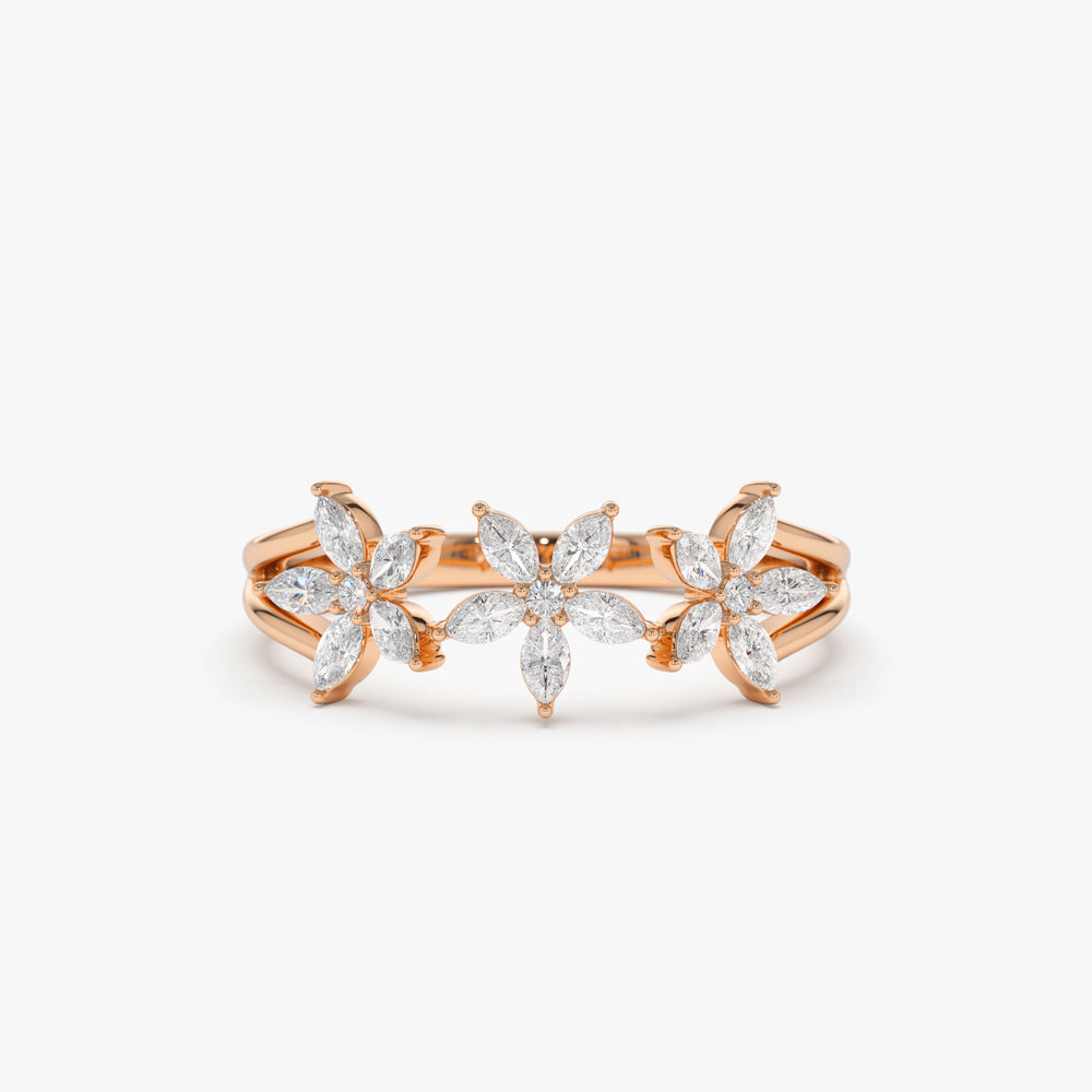 OBFJ2255 - 14k Marquise Diamond Multi-Flower Ring 8