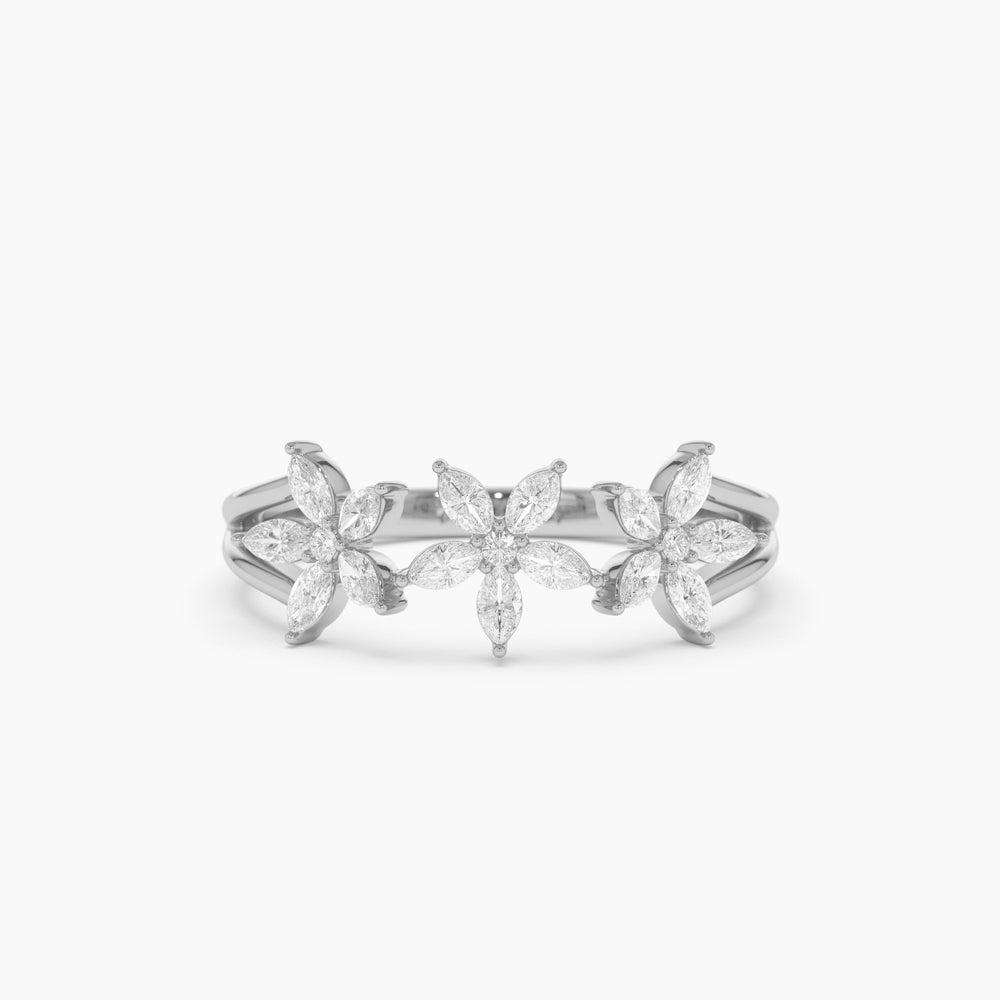 OBFJ2255 - 14k Marquise Diamond Multi-Flower Ring 9