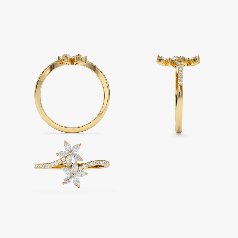 OBFJ2240 - Marquise Diamond Flower Bypass Ring in 14k 9