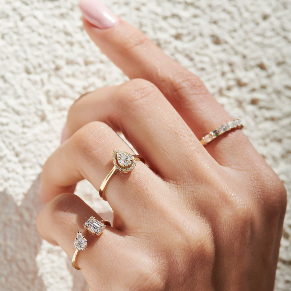 OBFJ2226 - 14k Gold Illusion Setting Diamond Toi et Moi Ring 5