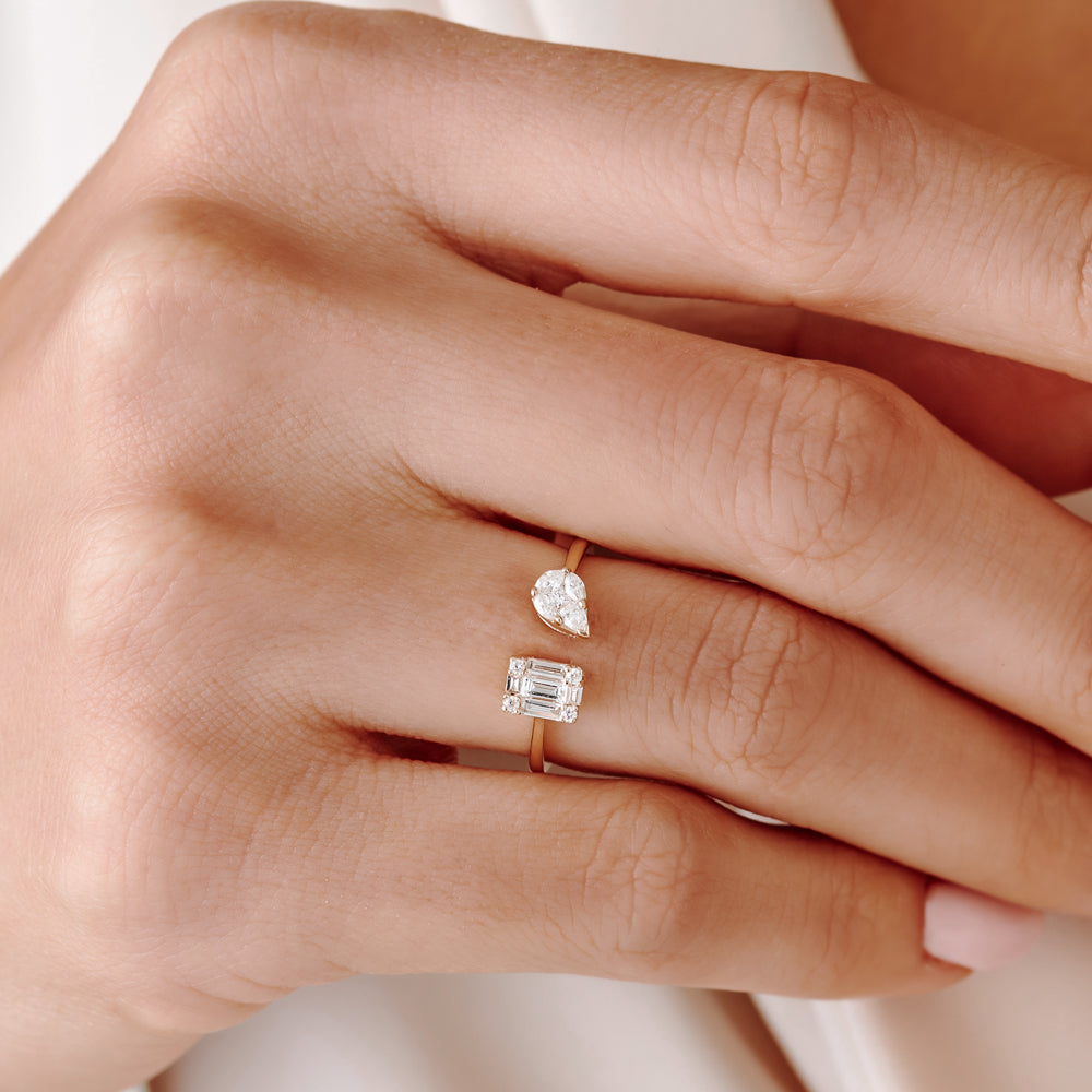 OBFJ2226 - 14k Gold Illusion Setting Diamond Toi et Moi Ring 2