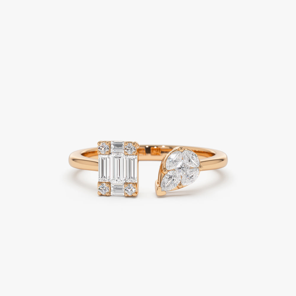 OBFJ2226 - 14k Gold Illusion Setting Diamond Toi et Moi Ring 7
