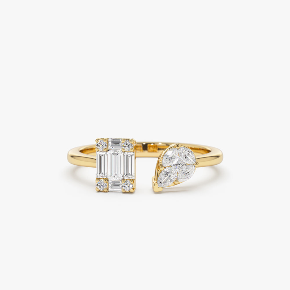 OBFJ2226 - 14k Gold Illusion Setting Diamond Toi et Moi Ring 1