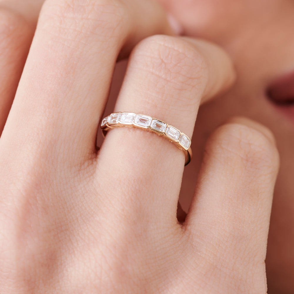 OBFJ2280 - 14k Half Bezel Emerald Cut Diamond Wedding Band 0.75 ctw 2
