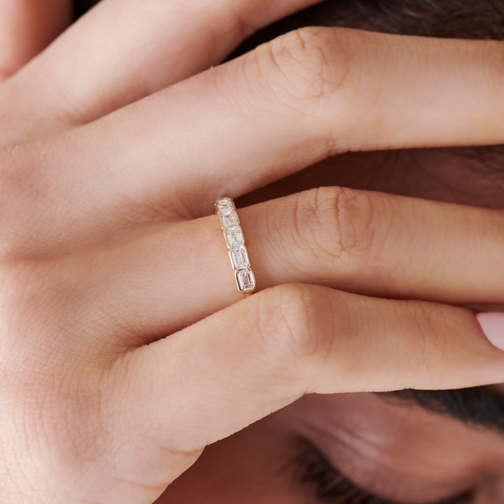 OBFJ2280 - 14k Half Bezel Emerald Cut Diamond Wedding Band 0.75 ctw 3