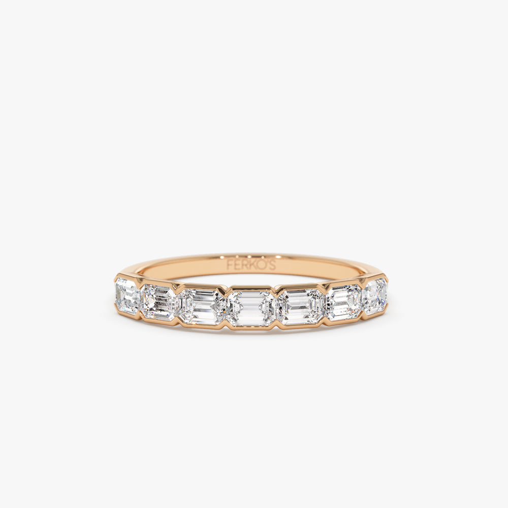 OBFJ2280 - 14k Half Bezel Emerald Cut Diamond Wedding Band 0.75 ctw 5