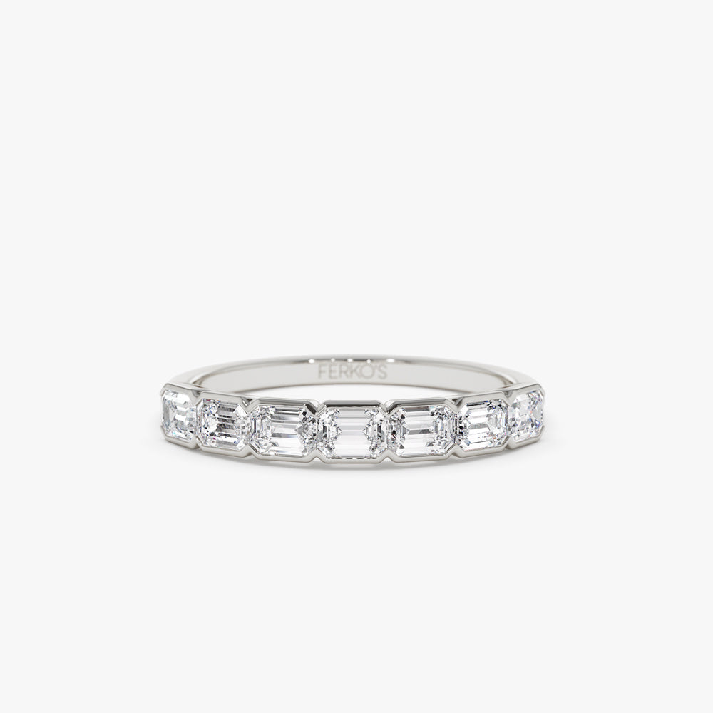 OBFJ2280 - 14k Half Bezel Emerald Cut Diamond Wedding Band 0.75 ctw 6