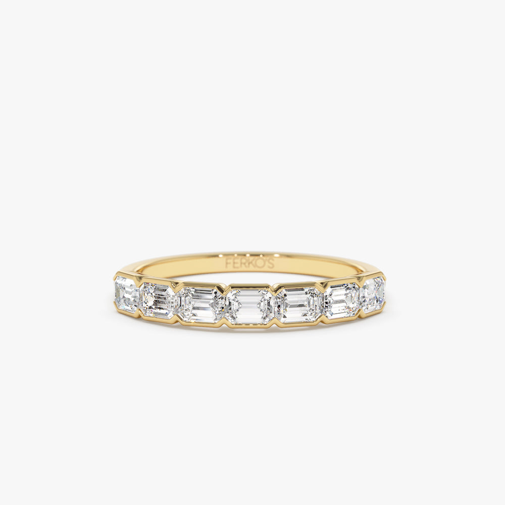OBFJ2280 - 14k Half Bezel Emerald Cut Diamond Wedding Band 0.75 ctw 1